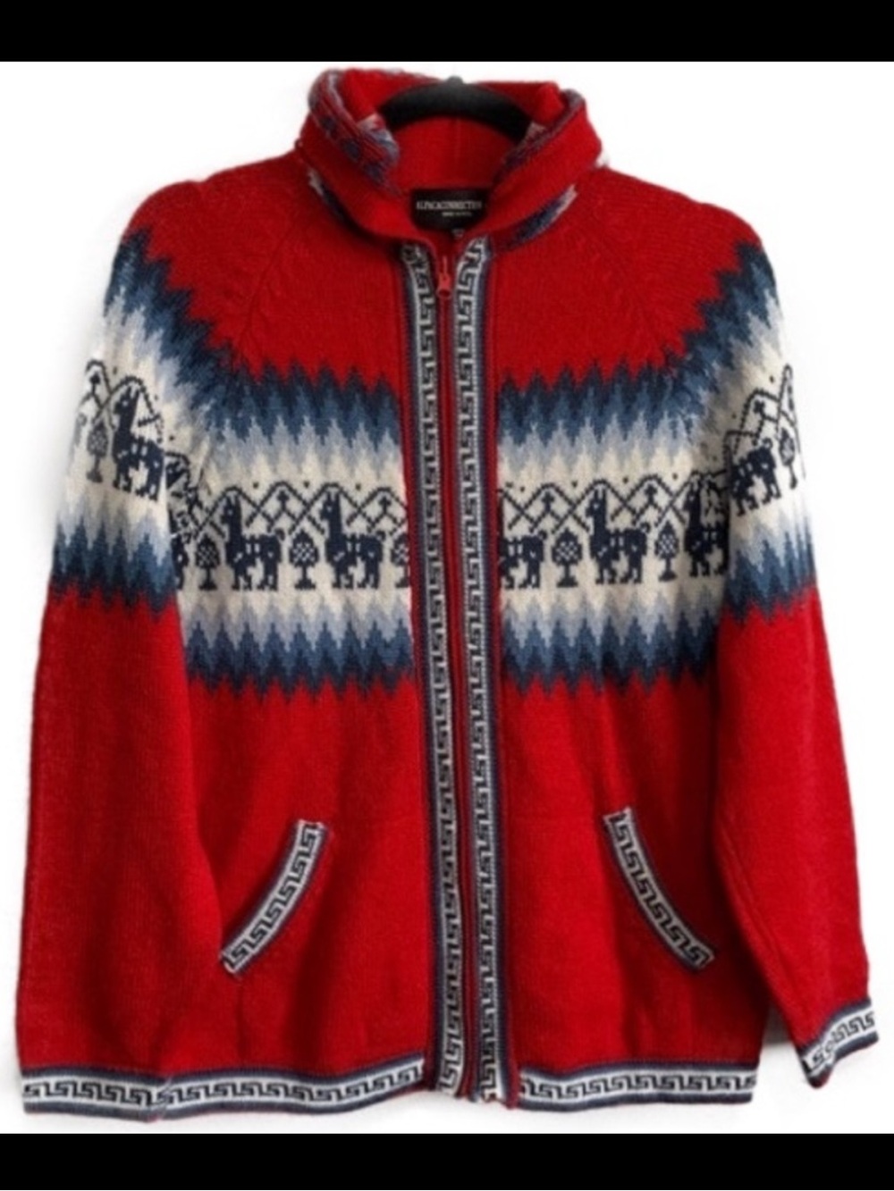 ALPACACONNECTION Alpaca Fair Isle Zip-Up Front Hooded Sweater